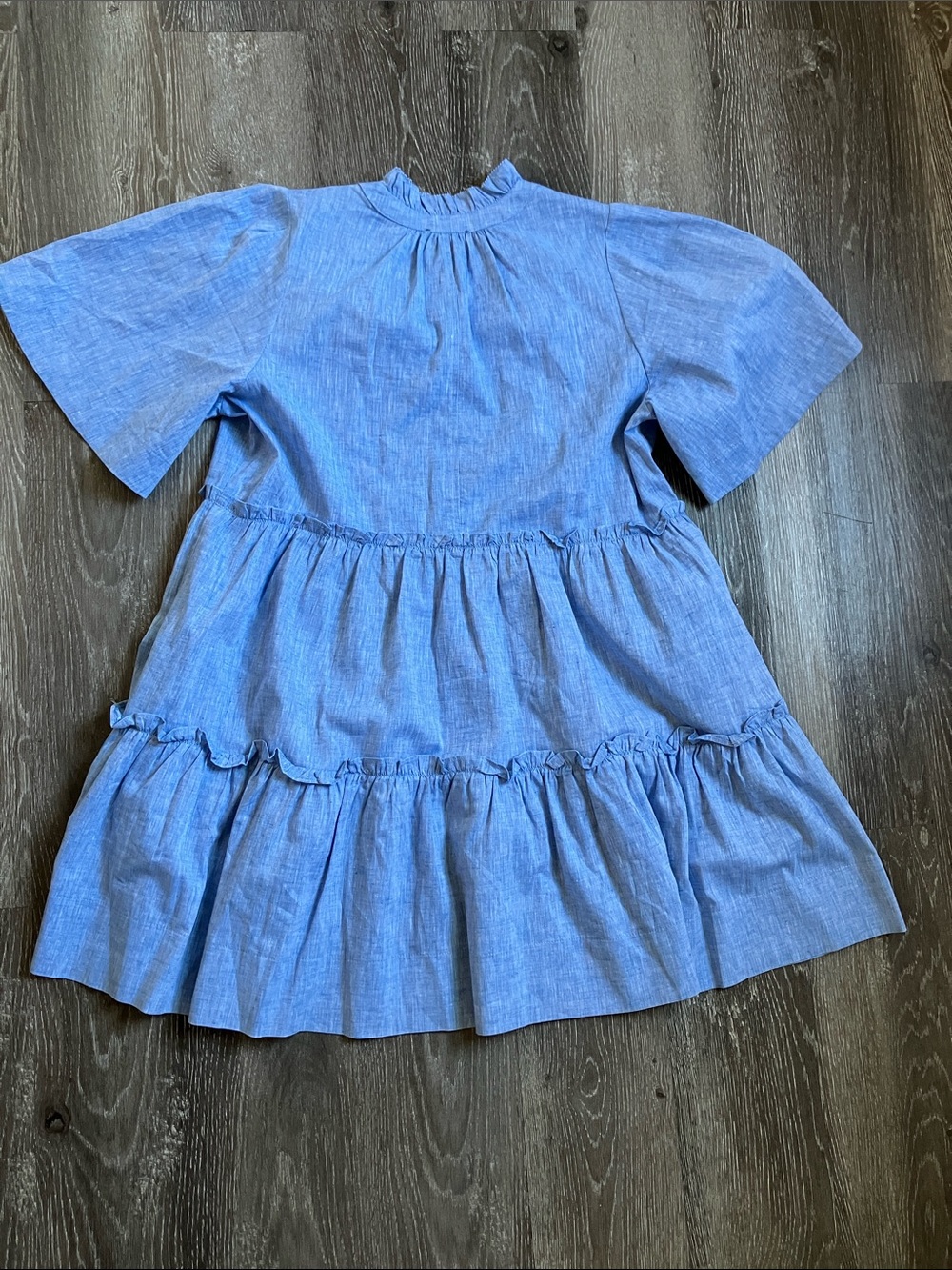 Tuckernuck Chambray Crawford Tiered Ruffle-Sleeve Dress in Light Blue - Picture 8 of 16